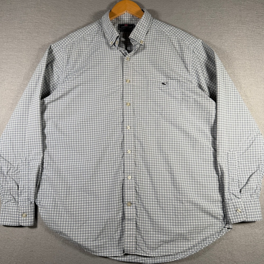 Vineyard Vines Performance Slim Fit Tucker Shirt Blue White Check XL 1W1614 Mens